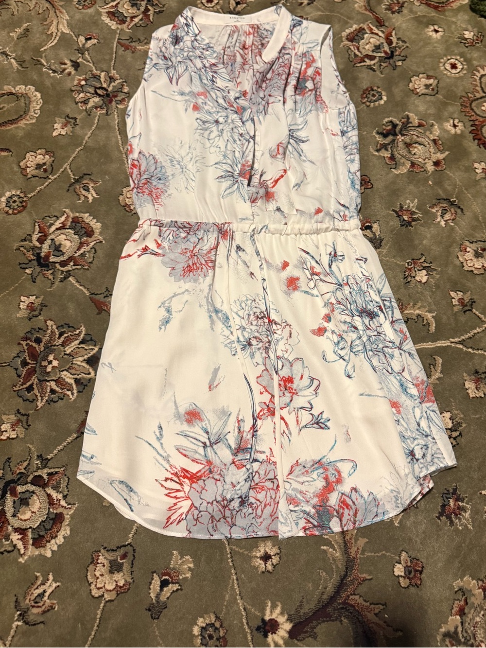 Babaton White Floral Dress with Red and Blue Prints